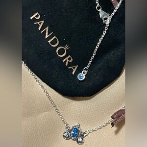 Pandora Silver Necklace with Sparkling Blue Charm Cinderella’s Carriage